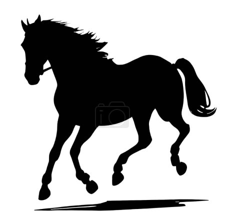 Illustration de chevaux qui courent librement en silhouette. Illusion vectorielle noir et blanc.
