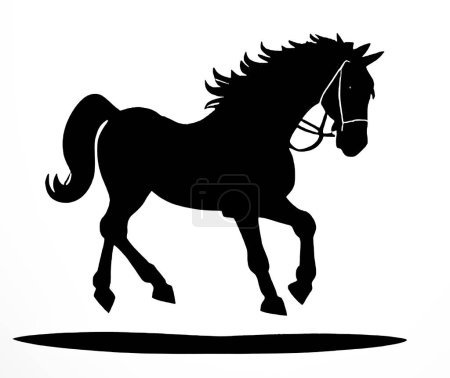 Téléchargez les illustrations : Illustration de chevaux qui courent librement en silhouette. Illusion vectorielle noir et blanc. - en licence libre de droit