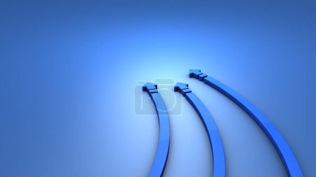 Photo for Three curved arrows pointing to the left. A metaphor for left leaning.cool blue background. 3D rendering. concept illustration. - Royalty Free Image