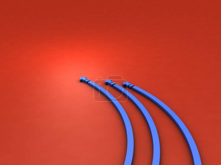 Photo for Three arrows moving forward with a large bias to the left. Abstract concept representing left leaning. A change of direction to a leftist position. 3D rendering. hot red background. - Royalty Free Image