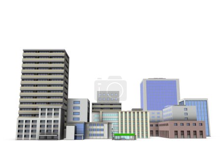 Foto de Miniaturas de edificios urbanos densos. Apartamentos altos y rascacielos. Extranjeros de hospitales y edificios gubernamentales. Renderizado 3D. - Imagen libre de derechos