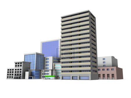 Foto de Miniaturas de edificios urbanos densos. Apartamentos altos y rascacielos. Extranjeros de hospitales y edificios gubernamentales. Renderizado 3D. - Imagen libre de derechos