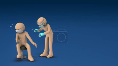 Téléchargez les photos : Une personne qui a peur de la vaccination. Un travailleur médical avec une seringue. rendu 3D. Cool fond bleu. - en image libre de droit