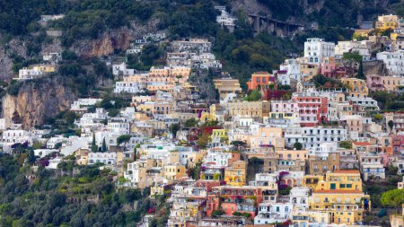 Photo for Touristic Town, Positano, on Rocky Cliffs and Mountain Landscape by the Tyrrhenian Sea. Amalfi Coast, Italy. - Royalty Free Image