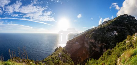 Photo for Rocky Cliffs and Mountain Landscape by the Tyrrhenian Sea. Amalfi Coast, Italy. Nature Background. Sunset Sky - Royalty Free Image