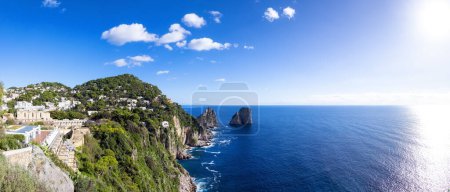 Photo for Touristic Town on Capri Island in Bay of Naples, Italy. Sunny Blue Sky. Panorama - Royalty Free Image