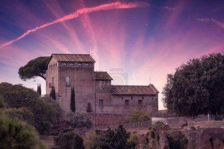 Photo for Old Historic Building in Downtown Rome, Italy. Sunset Sky Art Render - Royalty Free Image