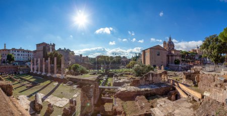 Photo for Ancient Remains in Rome, Italy. Roman Forum. Sunny Cloudy Sky. Panorama - Royalty Free Image