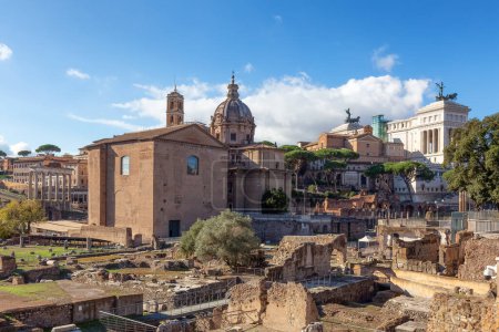 Photo for Ancient Remains in Rome, Italy. Roman Forum. Sunny Cloudy Sky. - Royalty Free Image