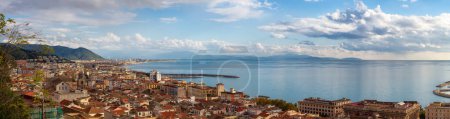 Photo for Touristic City by the Sea. Salerno, Italy. Aerial View. Cityscape and mountains background. Panorama - Royalty Free Image