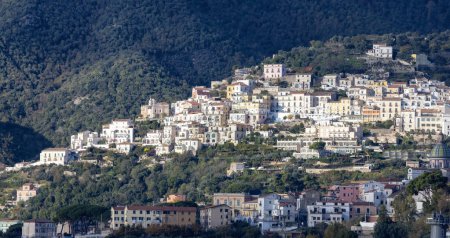 Photo for Touristic City by the Sea. Salerno, Italy. Aerial View. Cityscape and mountains background - Royalty Free Image