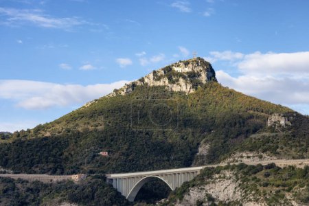 Photo for Bridge over the mountain valley on hill in Salerno, Italy. Sunny Cloudy Morning - Royalty Free Image