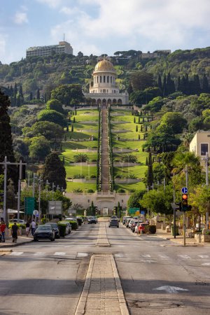 Photo for Bahai Gardens in Haifa, Israel. Morning Sunrise. Tourist Attraction. - Royalty Free Image