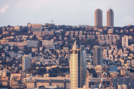 Photo for Homes and Buildings in a modern city, Haifa, Israel. Cityscape background. - Royalty Free Image