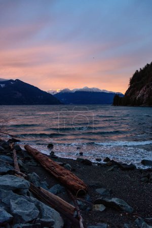 Photo for Canadian Mountain Landscape Nature Background. Howe Sound near Vancouver and Squamish, BC, Canada. Colorful winter Sunrise. - Royalty Free Image