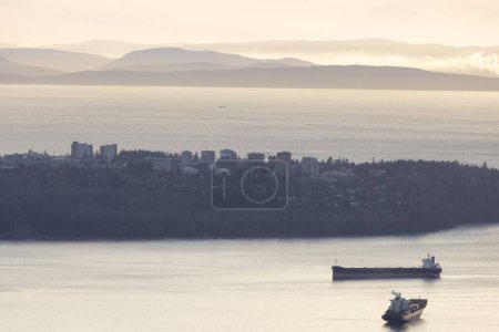 Photo for UBC viewed from Cypress Lookout in West Vancouver, British Columbia, Canada. Winter Sunset. - Royalty Free Image
