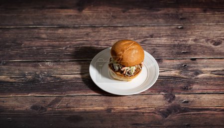 Photo for Pulled Pork Sandwish with Coleslaw on a plate. - Royalty Free Image