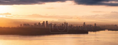Photo for Modern City Skyline in Downtown Vancouver, British Columbia, Canada. Golden Winter Sunrise Sky. - Royalty Free Image