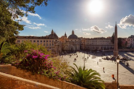 Photo for Landmark Square, Piazza del Popolo, in Downtown Rome, Italy. Sunny Day. - Royalty Free Image