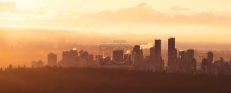Photo for Modern City Skyline in Downtown Vancouver, British Columbia, Canada. Golden Winter Sunrise Sky. - Royalty Free Image