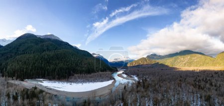 Photo for River, Mountains and Forest in Canadian Nature Landscape Background. Aerial Panorama. Squamish Valley, British Columbia, Canada. - Royalty Free Image