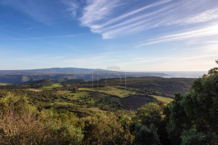 Téléchargez les photos : Farmland and landscape on the Sea Coast of Sardinia, Italy. Sunny Fall Season. - en image libre de droit