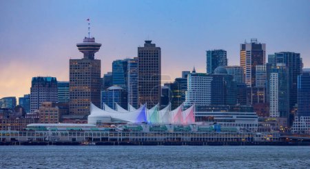 Photo for Canada Place, City Skyline, Urban Downtown Cityscape. Vancouver, British Columbia, Canada. Winter Sunset Sky. - Royalty Free Image