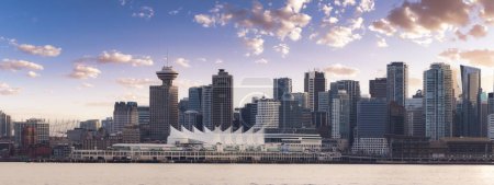 Photo for Canada Place, City Skyline, Urban Downtown Cityscape. Vancouver, British Columbia, Canada. Winter Sunset Sky Art Render. - Royalty Free Image