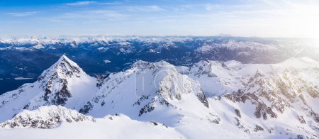 Photo for Aerial Panoramic View of Canadian Mountain Landscape. Squamish, British Columbia, Canada. Nature Background Panorama. Sunset Sky Art Render - Royalty Free Image