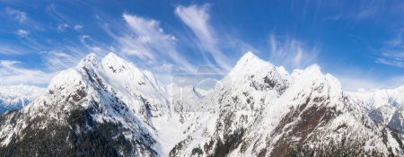 Photo for Aerial Panoramic View of Golden Ears Mountain Peaks covered in Snow. Nature Background near Vancouver, British Columbia, Canada. - Royalty Free Image