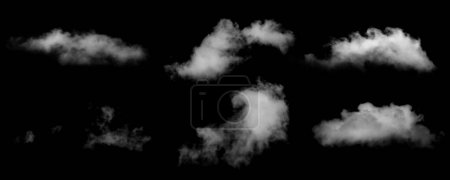 Foto de Nube blanca aislada sobre fondo negro. Bueno para la creación y composición de la atmósfera. Conjunto colección - Imagen libre de derechos
