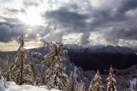 Foto de Paisaje montañoso canadiense cubierto de nieve. Seymour Mountain, North Vancouver, Columbia Británica, Canadá. Antecedentes - Imagen libre de derechos