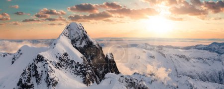 Photo for Aerial Panoramic View of Canadian Mountain Landscape. Squamish, British Columbia, Canada. Nature Background Panorama. Sunset Sky Art Render - Royalty Free Image