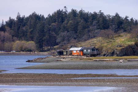 Téléchargez les photos : Cabanes sur l'île de Nanaimo, île de Vancouver, C.-B., Canada. Jour ensoleillé du printemps. - en image libre de droit