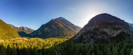 Photo for Canadian Mountain Landscape during sunny sunset. Aerial Panorama Background. Near Lillooet, British Columbia, Canada. - Royalty Free Image