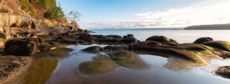 Téléchargez les photos : Rocky Shore sur la côte de l'océan. Nature canadienne Contexte. Hornby Island, Colombie-Britannique, Canada. - en image libre de droit