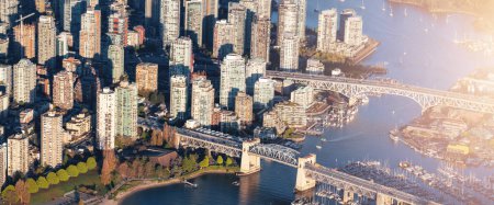 Photo for Buildings in Urban City on West Coast. Downtown Vancouver, BC, Canada. Aerial View. Panorama. - Royalty Free Image