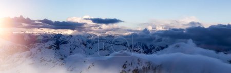 Photo for Aerial Panoramic View of Canadian Mountain Landscape. Squamish, British Columbia, Canada. Nature Background Panorama. Sunset Artistic Render - Royalty Free Image