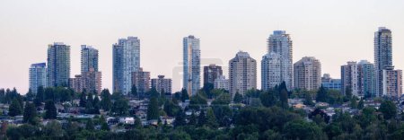 Photo for Panoramic View of Residential Apartment Home Buildings in Metrotown. Burnaby, Vancouver, BC, Canada. Sunny Sunset - Royalty Free Image