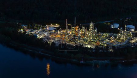 Photo for Industrial Site Aerial View from airplane in Burnaby, Vancouver, BC, Canada. Oil Refinery. - Royalty Free Image