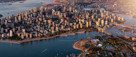 Photo for Aerial View of False Creek and Downtown Vancouver City on Ocean Coast. Sunset. BC, Canada. - Royalty Free Image