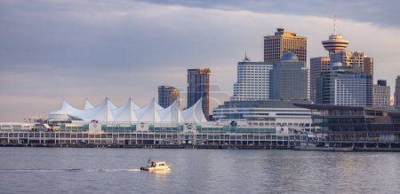 Photo for Canada Place in Downtown Vancouver, British Columbia, Canada. Cityscape Panorama Background. Sunset Sky - Royalty Free Image