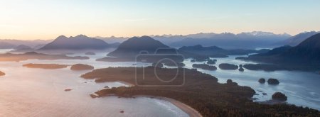 Photo for Rocky Shore on the Pacific Ocean Coast in Tofino, Vancouver Island, BC, Canada. Sunset. Aerial Nature Background Panorama - Royalty Free Image