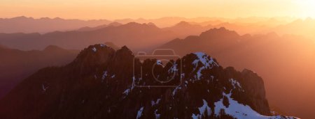 Photo for Colorful Sunset over the Rocky Mountain Landscape. Canadian Nature Aerial Background. Vancouver Island, BC, Canada. - Royalty Free Image
