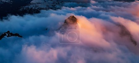 Photo for Canadian Mountain Landscape. Aerial Panoramic View. Dramatic Sunset. Squamish, British Columbia, Canada. - Royalty Free Image