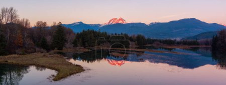Photo for Canadian Mountain Landscape, peaceful river with green trees. Sunny Sunset. Squamish, British Columbia, Canada. Nature Panorama - Royalty Free Image