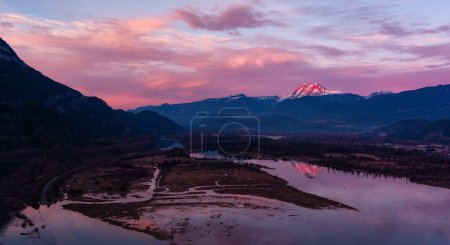 Photo for Howe Sound with Canadian Mountain Landscape Nature Aerial Background. Dramatic Cloudy Sunset. Squamish, BC, Canada. - Royalty Free Image