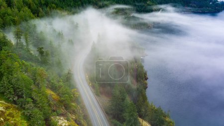 Photo for Sea to Sky Highway in Howe Sound. Aerial View Canadian Mountain Landscape on West Coast. BC, Canada. - Royalty Free Image