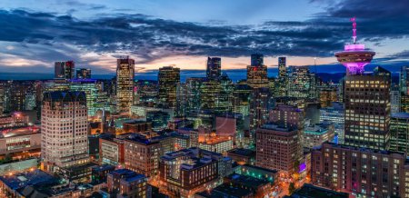 Photo for Downtown Vancouver Cityscape. Nightime after sunset. Aerial. BC, Canada. - Royalty Free Image