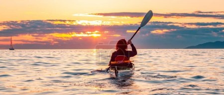 Photo for Kayaking at Colorful Sunset in Vancouver, BC, Canada. - Royalty Free Image